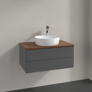 Villeroy & Boch Antao Waschbeckenunterschrank, 80 x 19 cm, 2 Auszüge, Fronten mit Struktur, mit Hahnloch