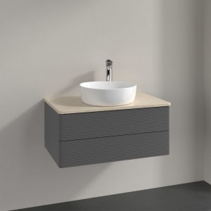 Villeroy & Boch Antao Waschbeckenunterschrank, 80 x 19 cm, 2 Auszüge, Fronten mit Struktur, mit Hahnloch