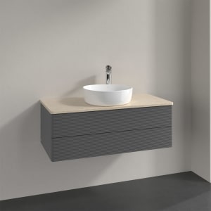 Villeroy & Boch Antao Waschbeckenunterschrank, 100 x 19 cm, 2 Auszüge, Fronten mit Struktur, mit Hahnloch