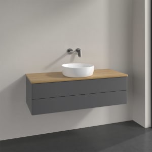 Villeroy & Boch Antao Waschbeckenunterschrank, 120 x 19 cm, 2 Auszüge, Fronten ohne Struktur, ohne Hahnloch, für Waschtisch mittig