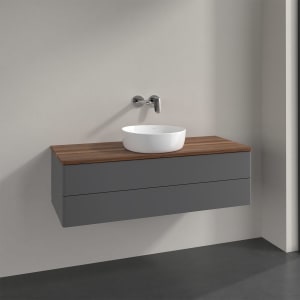 Villeroy & Boch Antao Waschbeckenunterschrank, 120 x 19 cm, 2 Auszüge, Fronten ohne Struktur, ohne Hahnloch, für Waschtisch mittig
