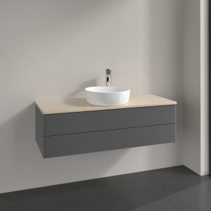 Villeroy & Boch Antao Waschbeckenunterschrank, 120 x 19 cm, 2 Auszüge, Fronten ohne Struktur, mit Hahnloch, für Waschtisch mittig