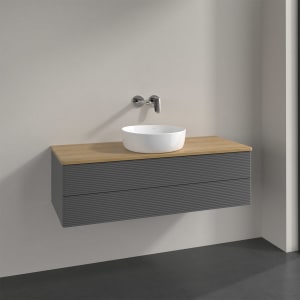 Villeroy & Boch Antao Waschbeckenunterschrank, 120 x 19 cm, 2 Auszüge, Fronten mit Struktur, ohne Hahnloch, für Waschtisch mittig