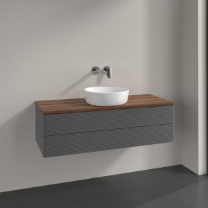Villeroy & Boch Antao Waschbeckenunterschrank, 120 x 19 cm, 2 Auszüge, Fronten mit Struktur, ohne Hahnloch, für Waschtisch mittig