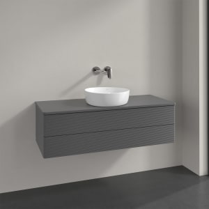 Villeroy & Boch Antao Waschbeckenunterschrank, 120 x 19 cm, 2 Auszüge, Fronten mit Struktur, mit Hahnloch, für Waschtisch mittig