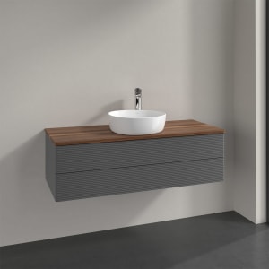 Villeroy & Boch Antao Waschbeckenunterschrank, 120 x 19 cm, 2 Auszüge, Fronten mit Struktur, mit Hahnloch, für Waschtisch mittig