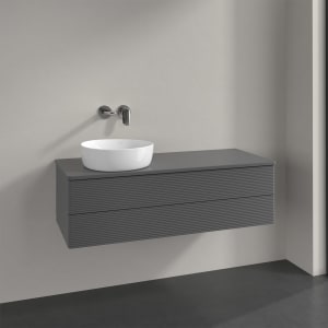 Villeroy & Boch Antao Waschbeckenunterschrank, 120 x 19 cm, 2 Auszüge, Fronten mit Struktur, ohne Hahnloch, für Waschtisch links