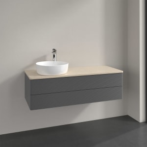 Villeroy & Boch Antao Waschbeckenunterschrank, 120 x 19 cm, 2 Auszüge, Fronten mit Struktur, mit Hahnloch, für Waschtisch links