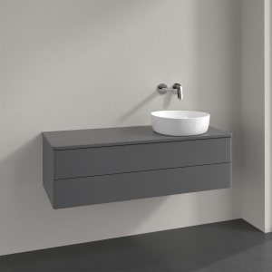 Villeroy & Boch Antao Waschbeckenunterschrank, 120 x 19 cm, 2 Auszüge, Fronten ohne Struktur, mit Hahnloch, für Waschtisch rechts