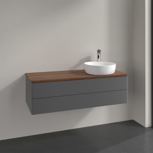 Villeroy & Boch Antao Waschbeckenunterschrank, 120 x 19 cm, 2 Auszüge, Fronten ohne Struktur, mit Hahnloch, für Waschtisch rechts