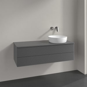 Villeroy & Boch Antao Waschbeckenunterschrank, 120 x 19 cm, 2 Auszüge, Fronten mit Struktur, ohne Hahnloch, für Waschtisch rechts