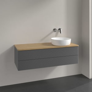 Villeroy & Boch Antao Waschbeckenunterschrank, 120 x 19 cm, 2 Auszüge, Fronten mit Struktur, ohne Hahnloch, für Waschtisch rechts