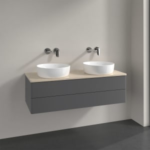 Villeroy & Boch Antao Waschbeckenunterschrank, 120 x 19 cm, 2 Auszüge, Fronten ohne Struktur, ohne Hahnloch, für Waschtisch links und rechts
