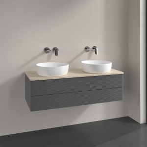 Villeroy & Boch Antao Waschbeckenunterschrank, 120 x 19 cm, 2 Auszüge, Fronten mit Struktur, ohne Hahnloch, für Waschtisch links und rechts