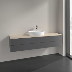 Villeroy & Boch Antao Waschbeckenunterschrank, 160 x 19 cm, 4 Auszüge, Fronten ohne Struktur, mit Hahnloch, für Waschtisch mittig