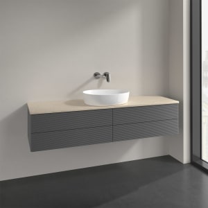 Villeroy & Boch Antao Waschbeckenunterschrank, 160 x 19 cm, 4 Auszüge, Fronten mit Struktur, ohne Hahnloch, für Waschtisch mittig
