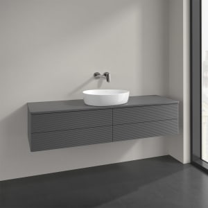 Villeroy & Boch Antao Waschbeckenunterschrank, 160 x 19 cm, 4 Auszüge, Fronten mit Struktur, mit Hahnloch, für Waschtisch mittig