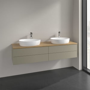 Villeroy & Boch Antao Waschbeckenunterschrank, 160 x 19 cm, 4 Auszüge, Fronten ohne Struktur, mit Hahnloch, für Waschtisch links und rechts