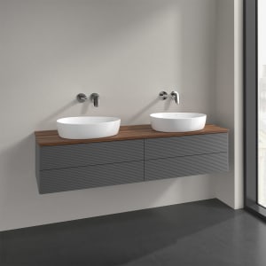 Villeroy & Boch Antao Waschbeckenunterschrank, 160 x 19 cm, 4 Auszüge, Fronten mit Struktur, ohne Hahnloch, für Waschtisch links und rechts