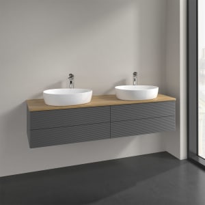 Villeroy & Boch Antao Waschbeckenunterschrank, 160 x 19 cm, 4 Auszüge, Fronten mit Struktur, mit Hahnloch, für Waschtisch links und rechts