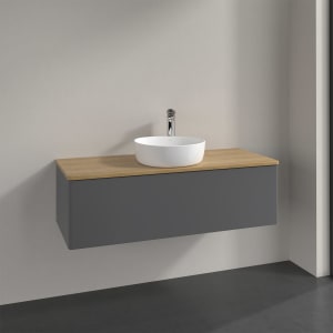 Villeroy & Boch Antao Waschbeckenunterschrank, 120 x 36 cm, 1 Auszug, Front ohne Struktur, mit Hahnloch, für Waschtisch mittig