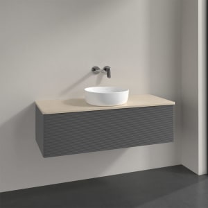 Villeroy & Boch Antao Waschbeckenunterschrank, 120 x 36 cm, 1 Auszug, Front mit Struktur, ohne Hahnloch, für Waschtisch mittig