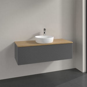 Villeroy & Boch Antao Waschbeckenunterschrank, 120 x 36 cm, 1 Auszug, Front mit Struktur, mit Hahnloch, für Waschtisch mittig
