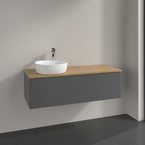 Villeroy & Boch Antao Waschbeckenunterschrank, 120 x 36 cm, 1 Auszug, Front ohne Struktur, mit Hahnloch, für Waschtisch links