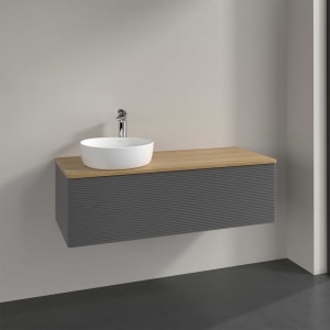 Villeroy & Boch Antao Waschbeckenunterschrank, 120 x 36 cm, 1 Auszug, Front mit Struktur, mit Hahnloch, für Waschtisch links