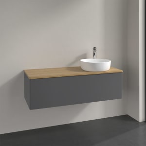 Villeroy & Boch Antao Waschbeckenunterschrank, 120 x 36 cm, 1 Auszug, Front ohne Struktur, mit Hahnloch, für Waschtisch rechts