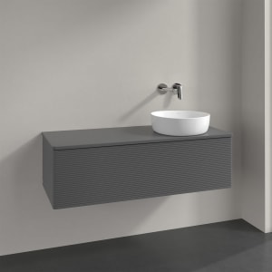 Villeroy & Boch Antao Waschbeckenunterschrank, 120 x 36 cm, 1 Auszug, Front mit Struktur, ohne Hahnloch, für Waschtisch rechts