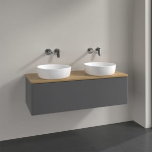 Villeroy & Boch Antao Waschbeckenunterschrank, 120 x 36 cm, 1 Auszug, Front ohne Struktur, ohne Hahnloch, für Waschtisch links und rechts