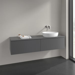 Villeroy & Boch Antao Waschbeckenunterschrank, 160 x 36 cm, 2 Auszüge, Front ohne Struktur, ohne Hahnloch, für Waschtisch rechts