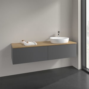 Villeroy & Boch Antao Waschbeckenunterschrank, 160 x 36 cm, 2 Auszüge, Front ohne Struktur, mit Hahnloch, für Waschtisch rechts