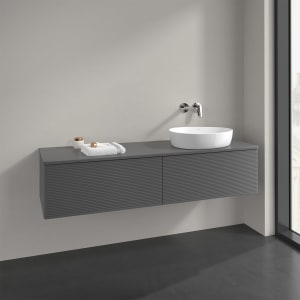 Villeroy & Boch Antao Waschbeckenunterschrank, 160 x 36 cm, 2 Auszüge, Front mit Struktur, mit Hahnloch, für Waschtisch rechts