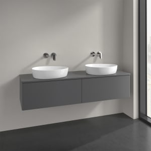 Villeroy & Boch Antao Waschbeckenunterschrank, 160 x 36 cm, 2 Auszüge, Front ohne Struktur, ohne Hahnloch, für Waschtisch links und rechts