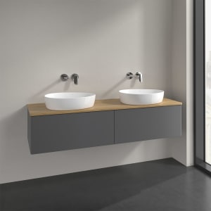 Villeroy & Boch Antao Waschbeckenunterschrank, 160 x 36 cm, 2 Auszüge, Front ohne Struktur, ohne Hahnloch, für Waschtisch links und rechts