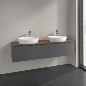 Villeroy & Boch Antao Waschbeckenunterschrank, 160 x 36 cm, 2 Auszüge, Front ohne Struktur, mit Hahnloch, für Waschtisch links und rechts
