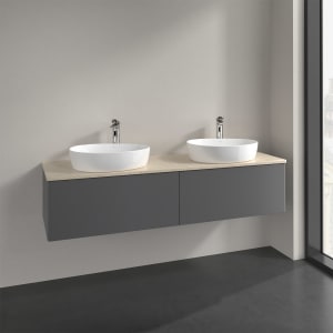 Villeroy & Boch Antao Waschbeckenunterschrank, 160 x 36 cm, 2 Auszüge, Front ohne Struktur, mit Hahnloch, für Waschtisch links und rechts