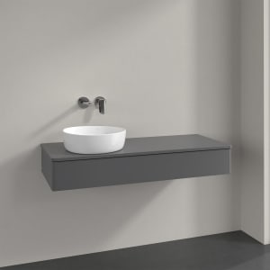 Villeroy & Boch Antao Waschbeckenunterschrank, 120 x 19 cm, 1 Auszug mit LED-Licht, Front ohne Struktur, mit Hahnloch, für Waschtisch links