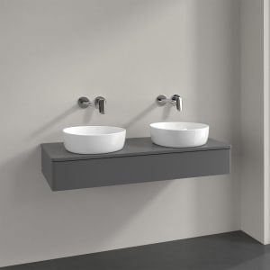 Villeroy & Boch Antao Waschbeckenunterschrank, 120 x 19 cm, 1 Auszug mit LED-Licht, Front ohne Struktur, mit Hahnloch, für Waschtisch links und rechts