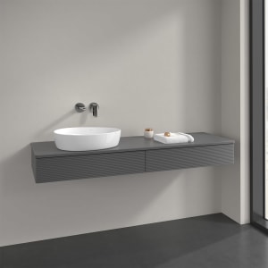 Villeroy & Boch Antao Waschbeckenunterschrank, 160 x 19 cm, 2 Auszüge mit LED-Licht, Front mit Struktur, mit Hahnloch, für Waschtisch links