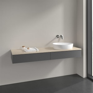 Villeroy & Boch Antao Waschbeckenunterschrank, 160 x 19 cm, 2 Auszüge mit LED-Licht, Front mit Struktur, ohne Hahnloch, für Waschtisch rechts
