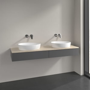 Villeroy & Boch Antao Waschbeckenunterschrank, 160 x 19 cm, 2 Auszüge mit LED-Licht, Front ohne Struktur, ohne Hahnloch, für Waschtisch links und rech
