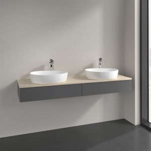 Villeroy & Boch Antao Waschbeckenunterschrank, 160 x 19 cm, 2 Auszüge mit LED-Licht, Front ohne Struktur, mit Hahnloch, für Waschtisch links und recht