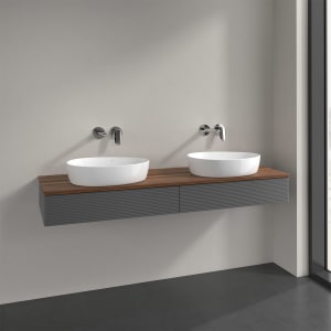 Villeroy & Boch Antao Waschbeckenunterschrank, 160 x 19 cm, 2 Auszüge mit LED-Licht, Front mit Struktur, ohne Hahnloch, für Waschtisch links und recht