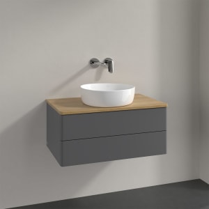 Villeroy & Boch Antao Waschbeckenunterschrank, 80 x 36 cm, 2 Auszüge mit LED-Licht, Front ohne Struktur, ohne Hahnloch