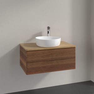 Villeroy & Boch Antao Waschbeckenunterschrank, 80 x 36 cm, 2 Auszüge mit LED-Licht, Front mit Struktur, mit Hahnloch