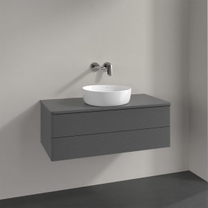 Villeroy & Boch Antao Waschbeckenunterschrank, 100 x 36 cm, 2 Auszüge mit LED-Licht, Front mit Struktur, ohne Hahnloch