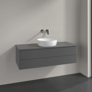 Villeroy & Boch Antao Waschbeckenunterschrank, 120 x 36 cm, 2 Auszüge mit LED-Licht, Front ohne Struktur, ohne Hahnloch, für Waschtisch mittig